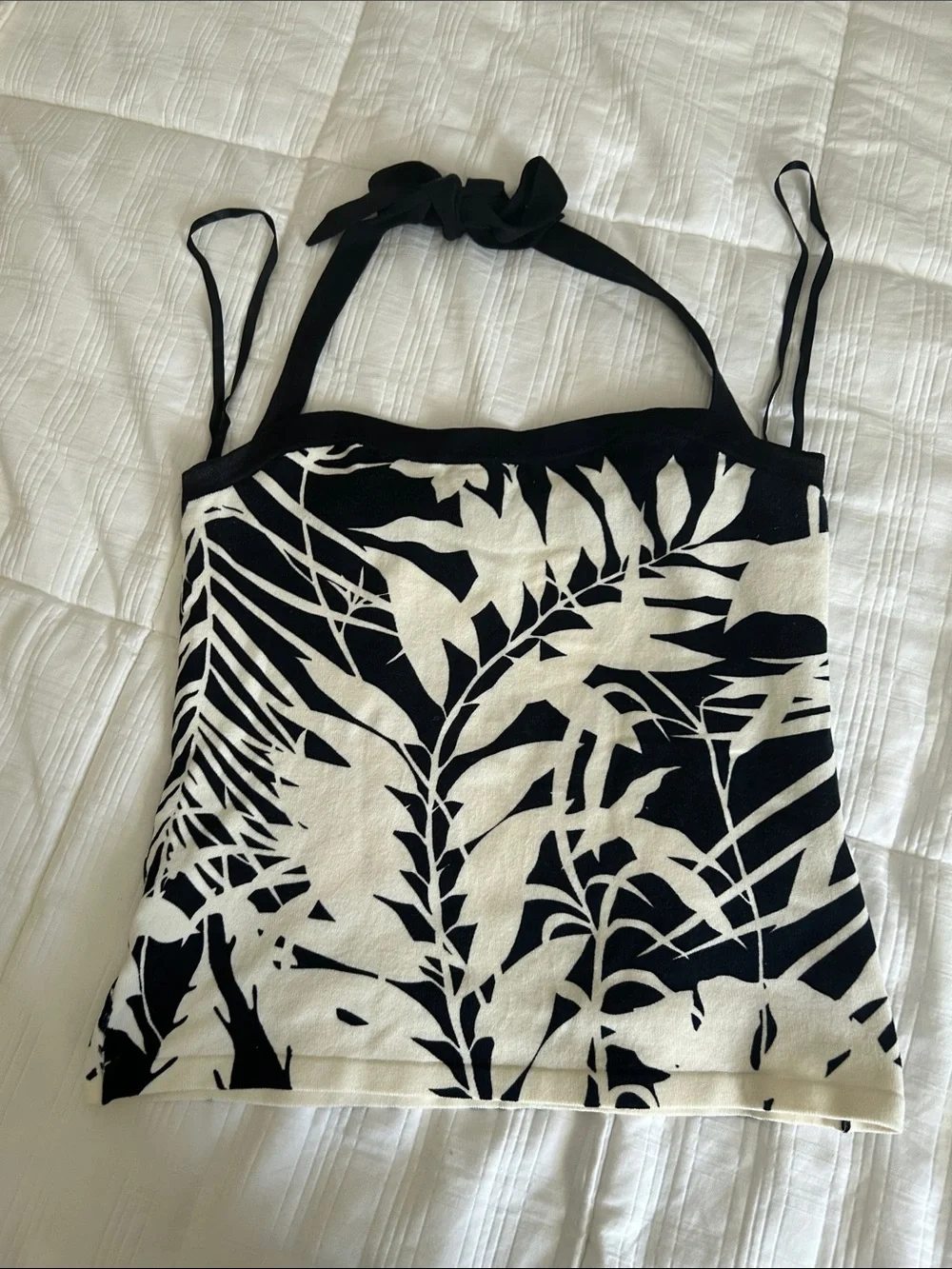 Black & White Tropical Print One-Piece Halter Top